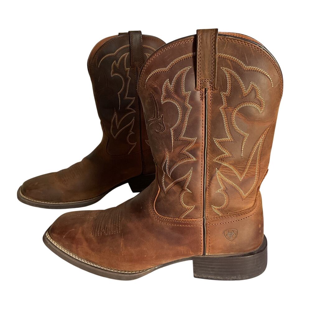 Ariat Men’s Western Cowboy Boots Brown Leather Deer Skull Square Toe Size 13D